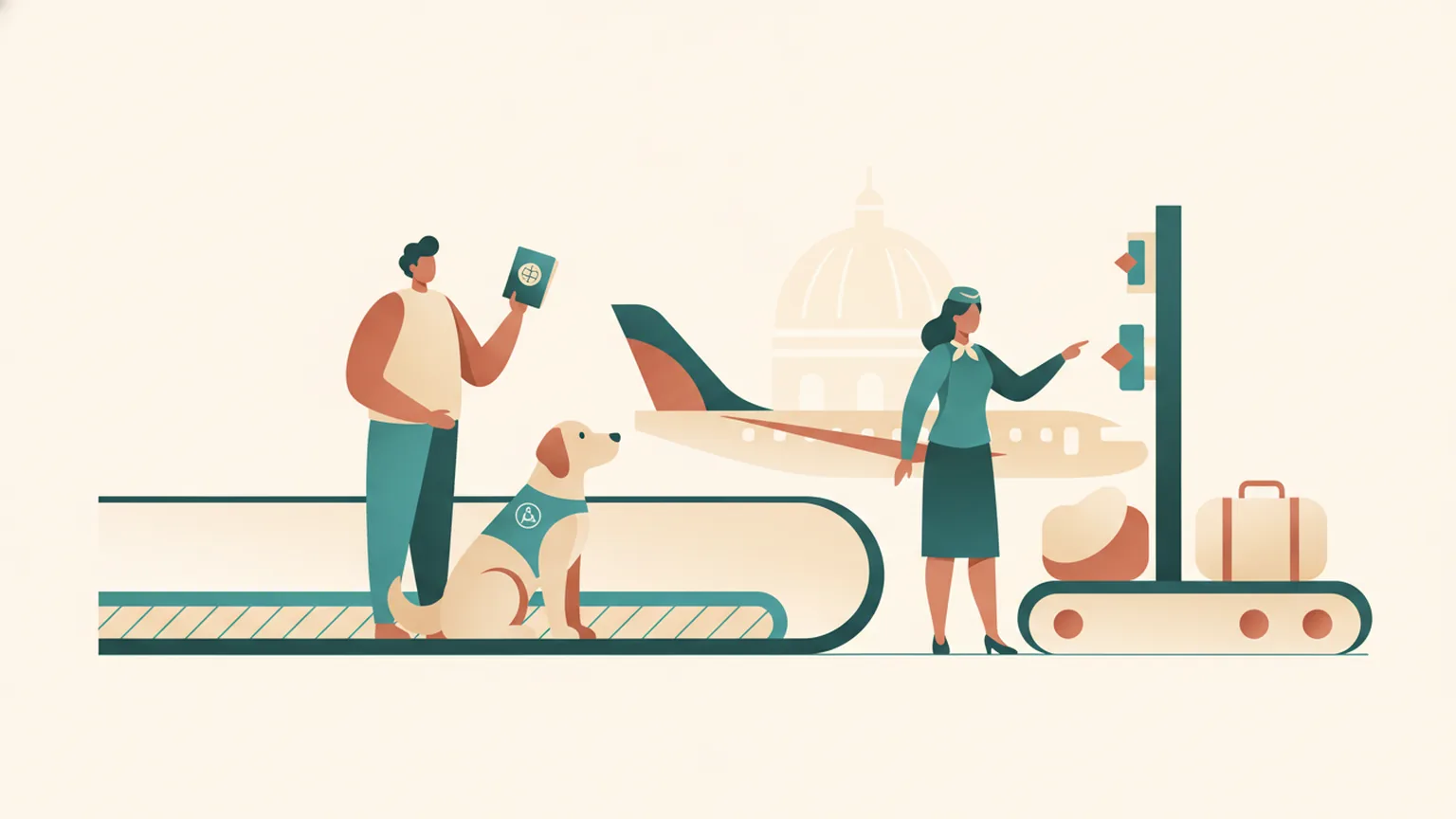 Ilustração sobre Viagem com animal de assistência na Europa
