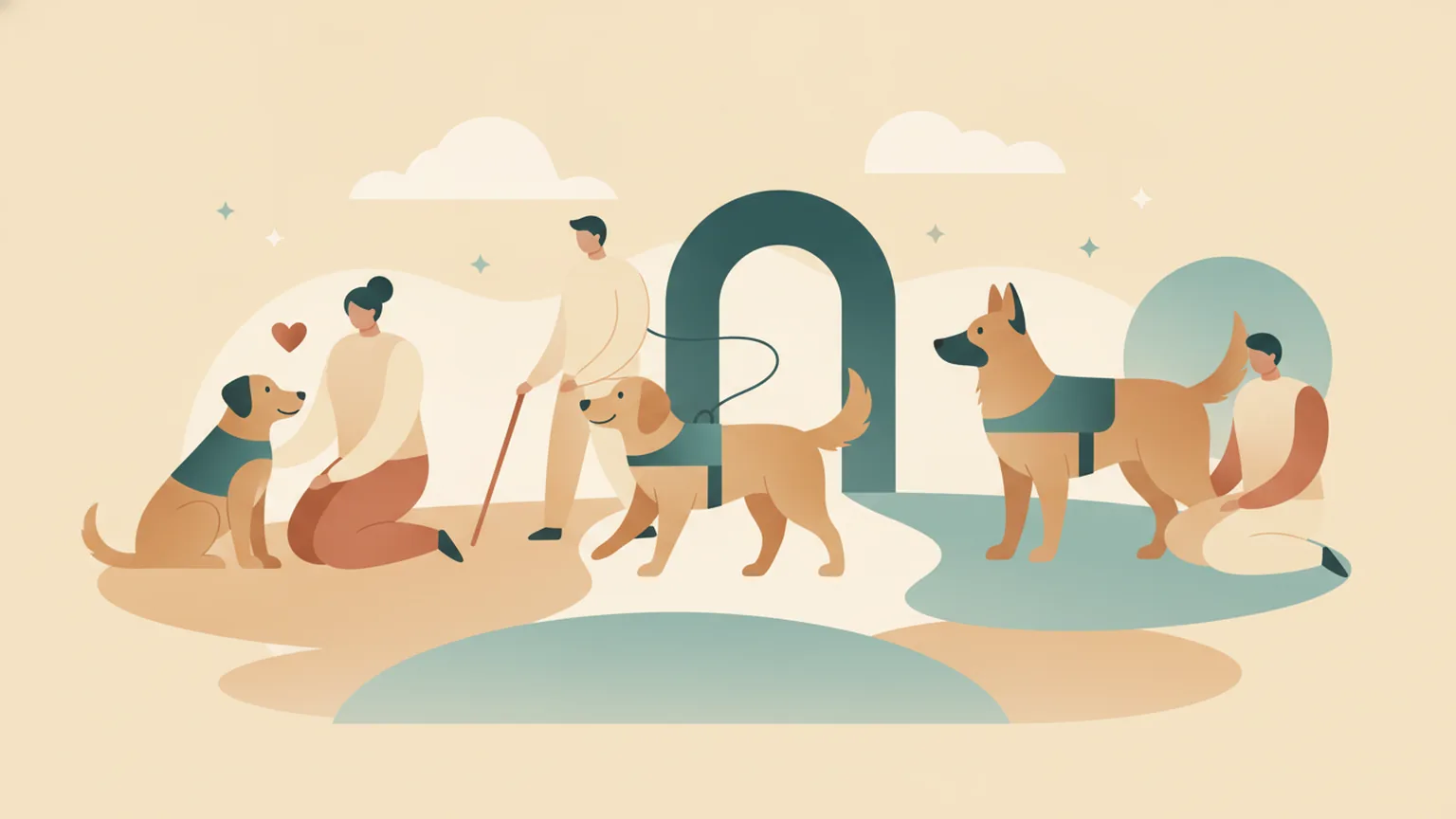 Ilustração sobre Glossário de animais de assistência: suporte emocional, cão-guia e cão de serviço psiquiátrico